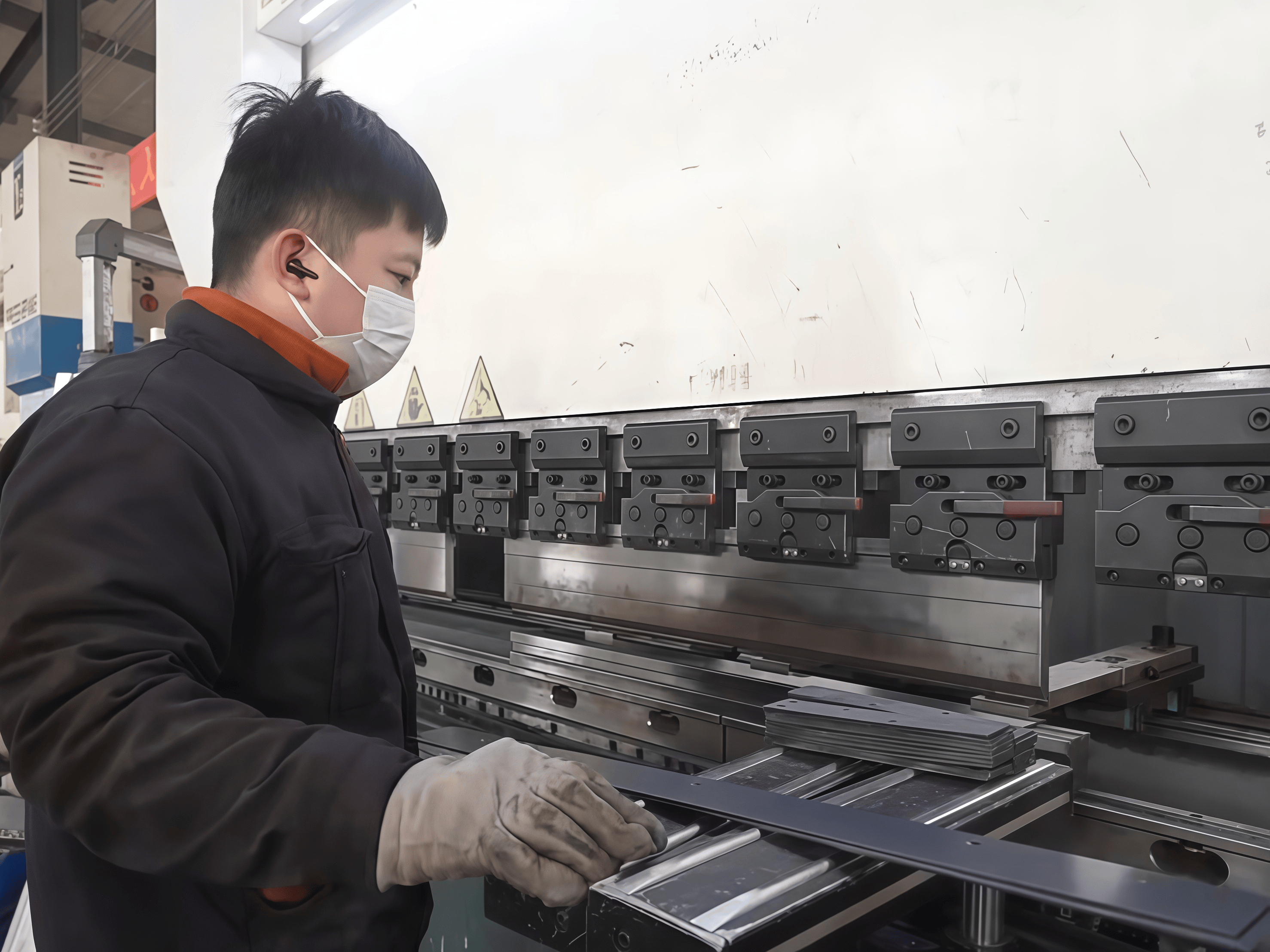 Finished electric forklift on test track being operated by technician, outdoor testing facility with concrete surface